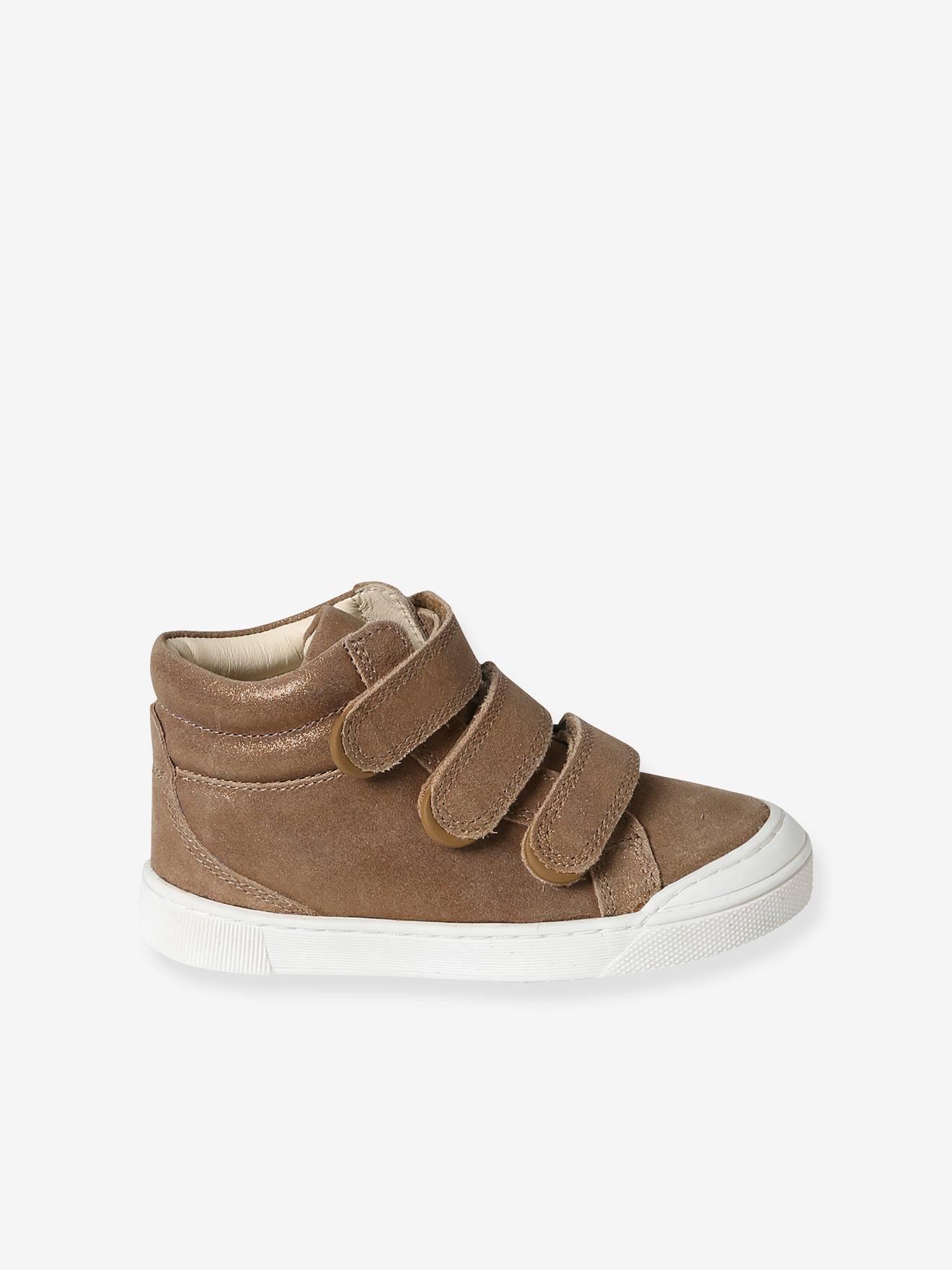 Tênis de couro de cano médio para meninas com fecho de velcro