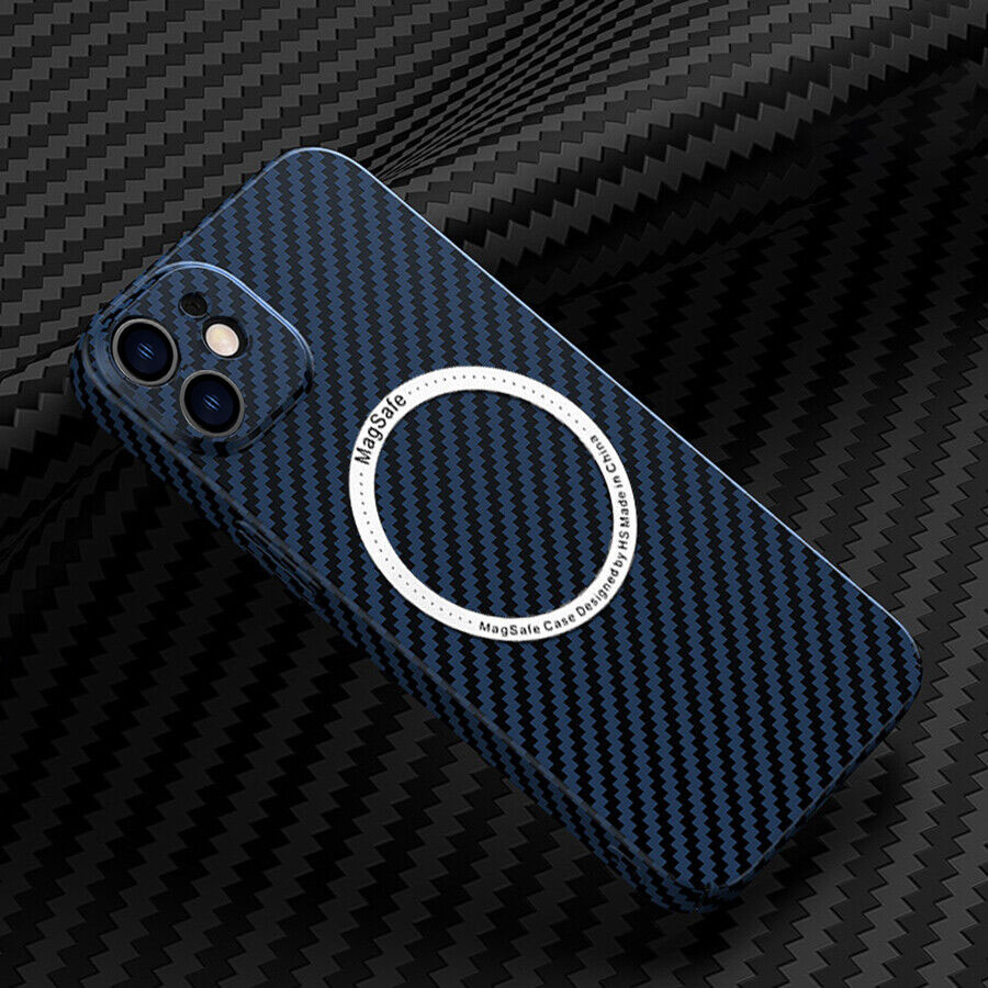 iPhone 12 MagSafe Hardcase Hülle im Carbon Look - Blau