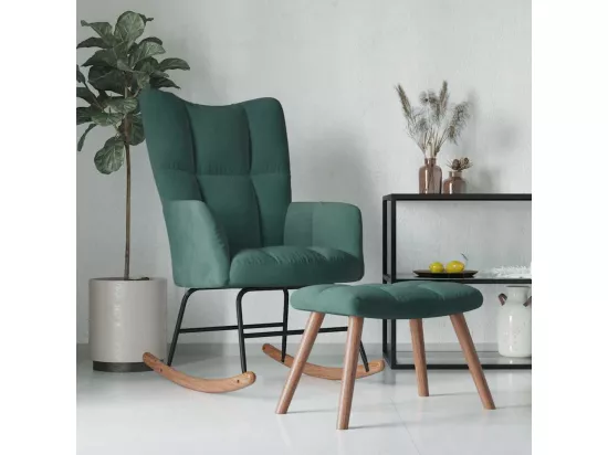 Chaise à bascule avec repose-pied Vert foncé Velours