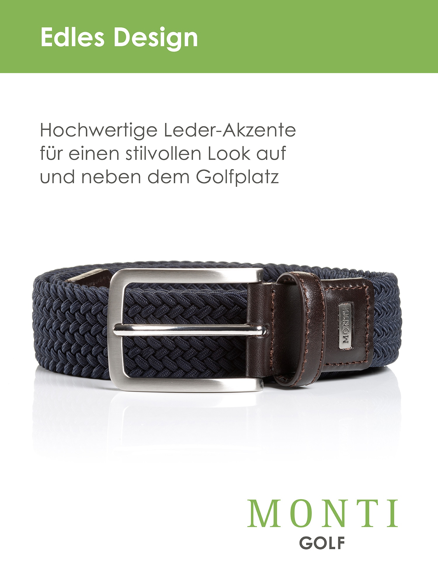 MONTI Flechtgürtel »BIRDIE« elastisch, integrierter Ballmarker magnetisch, 3,5 cm breit