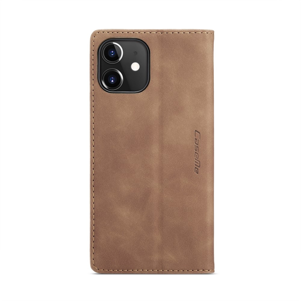 iPhone 12 / iPhone 12 Pro Leder Tasche Flip Wallet Etui mit Kartenfächern - Hellbraun