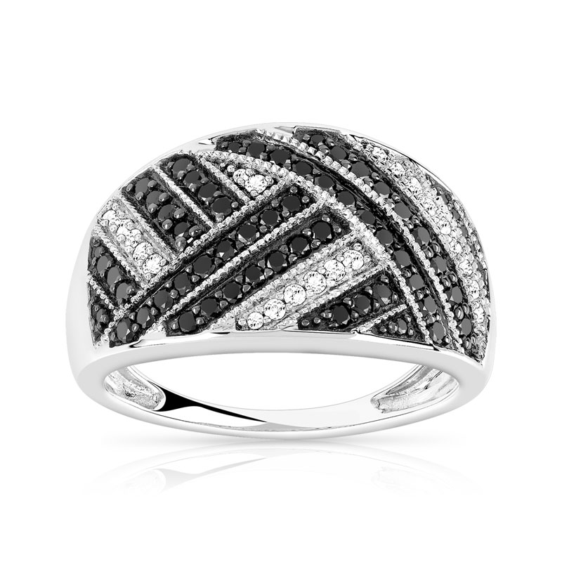 Bague or 750 blanc diamants blancs et noirs
