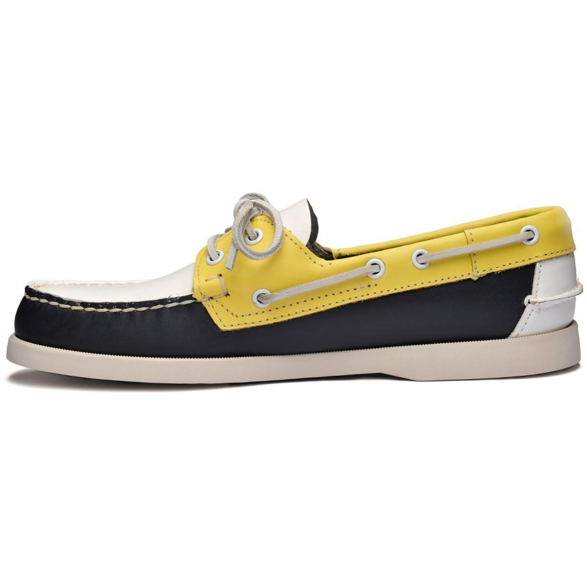 SPINNAKER CUIR  Navy / Yellow / White-Chaussures bateau bicolore pour homme en cuir marine et jaune-blanc Portland