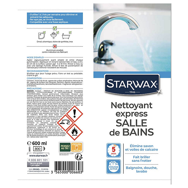 Aérosol nettoyant express salle de bains 600ml