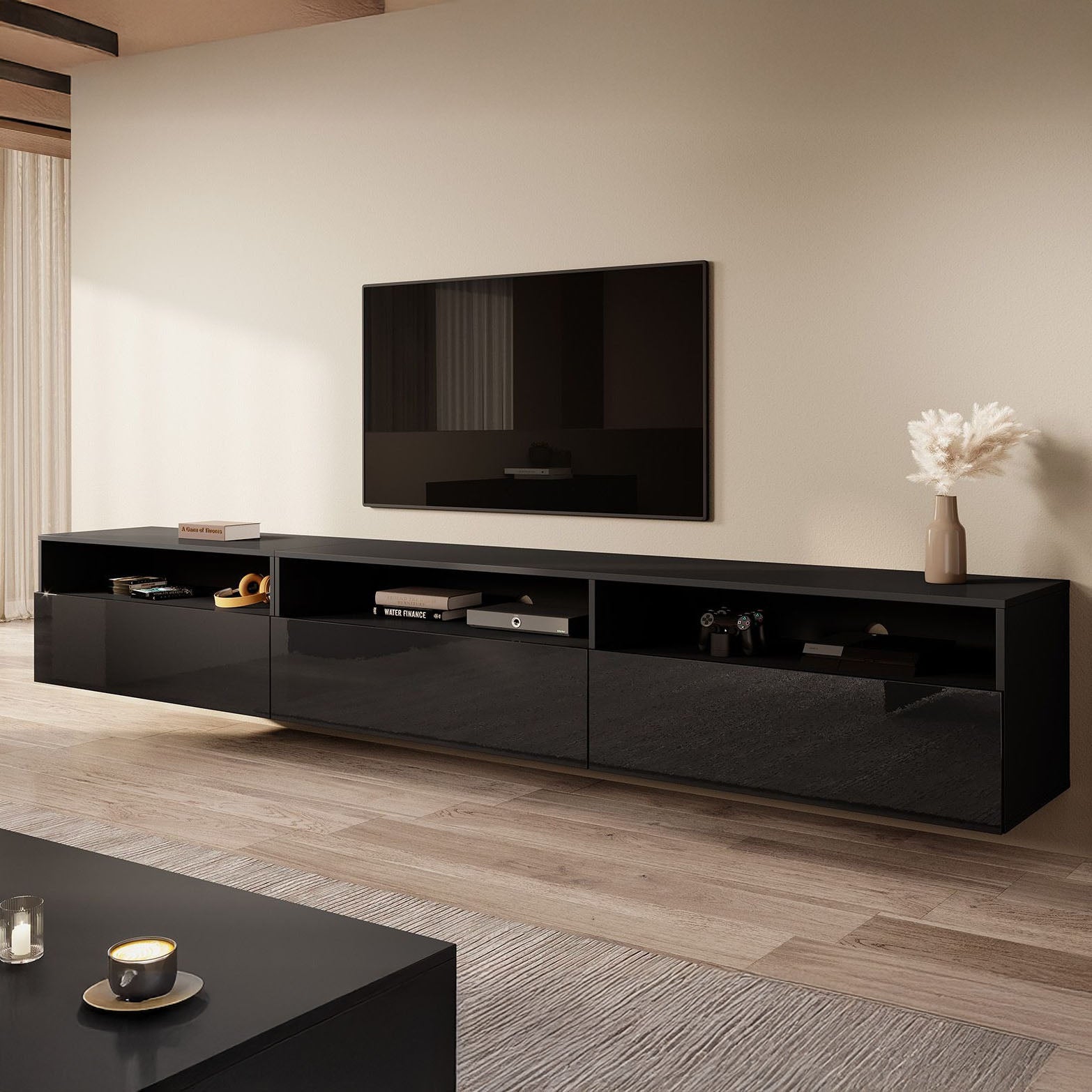 Antrix - TV-Meubel - Zwart - 270 cm