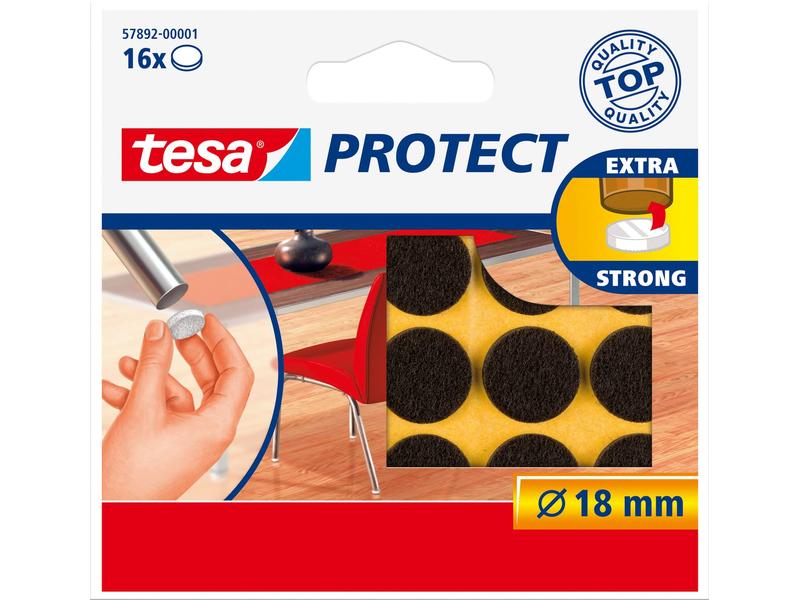 tesa Stuhlbeingleiter Protect Ø 18 mm 16 Stück, Braun Parkett-Gleiter, Filzgleiter