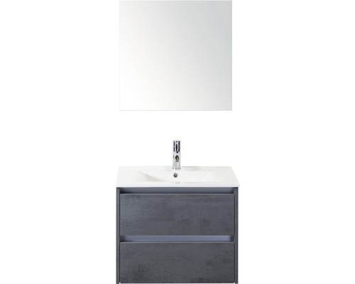 Sanox Dante badkamermeubelset (B x H x D 61 x 170 x 46 cm), frontkleur beton antraciet, met keramische wastafel wit en keramische wastafel, spiegel, badmeubel