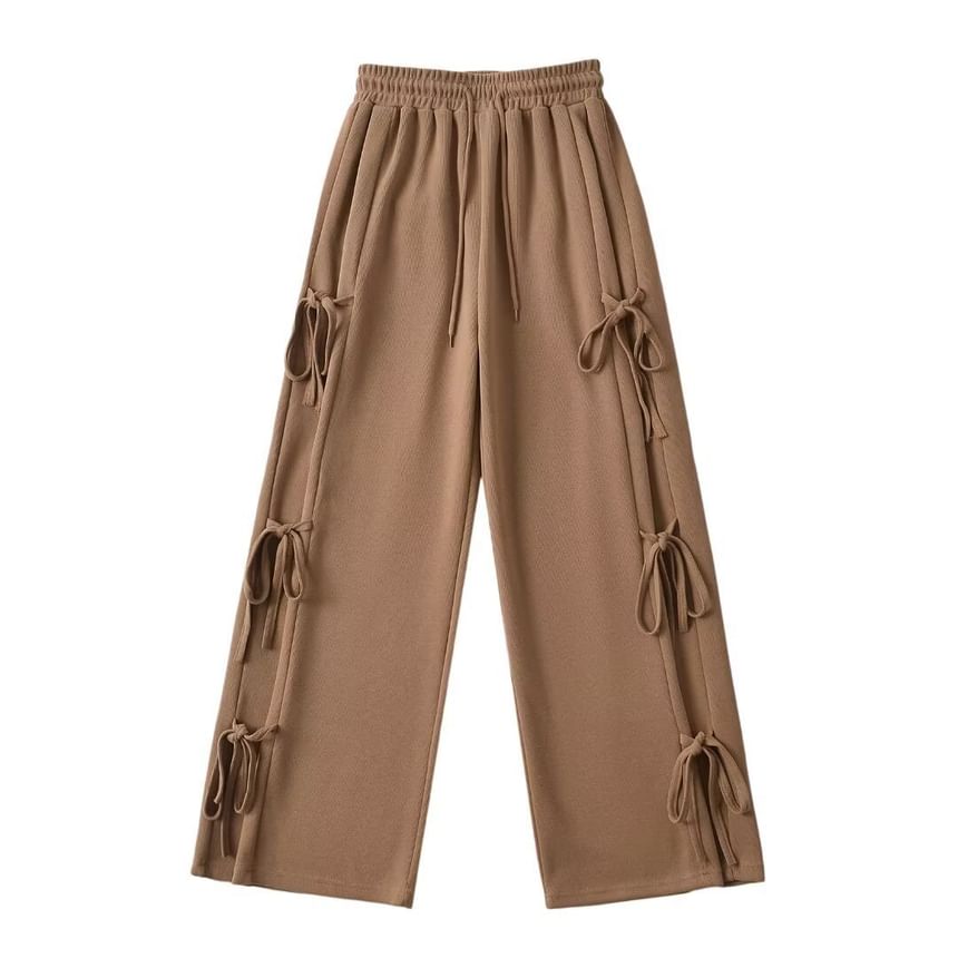 Asiris - Hoge taille, effen, losvallende, wijde joggingbroek met strikaccent
