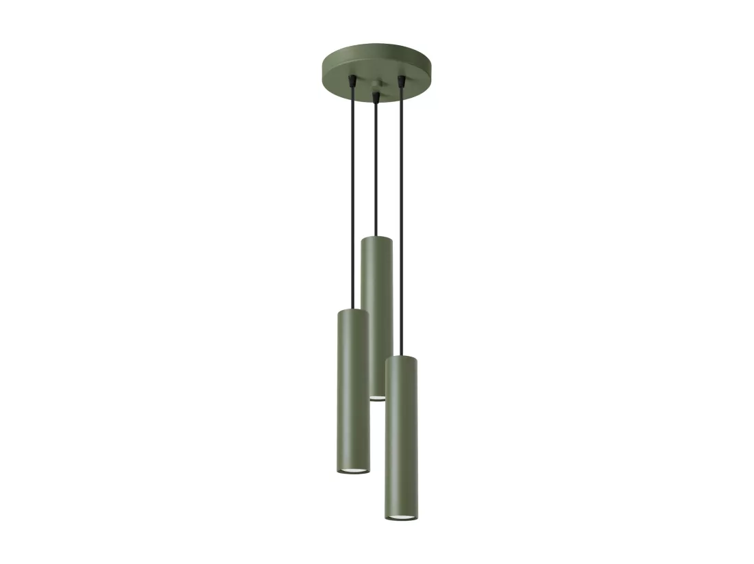 Lampe à suspension Lagos grenier en acier - 3 sources lumineuses - L.19,5 x H.108 cm - vert olive