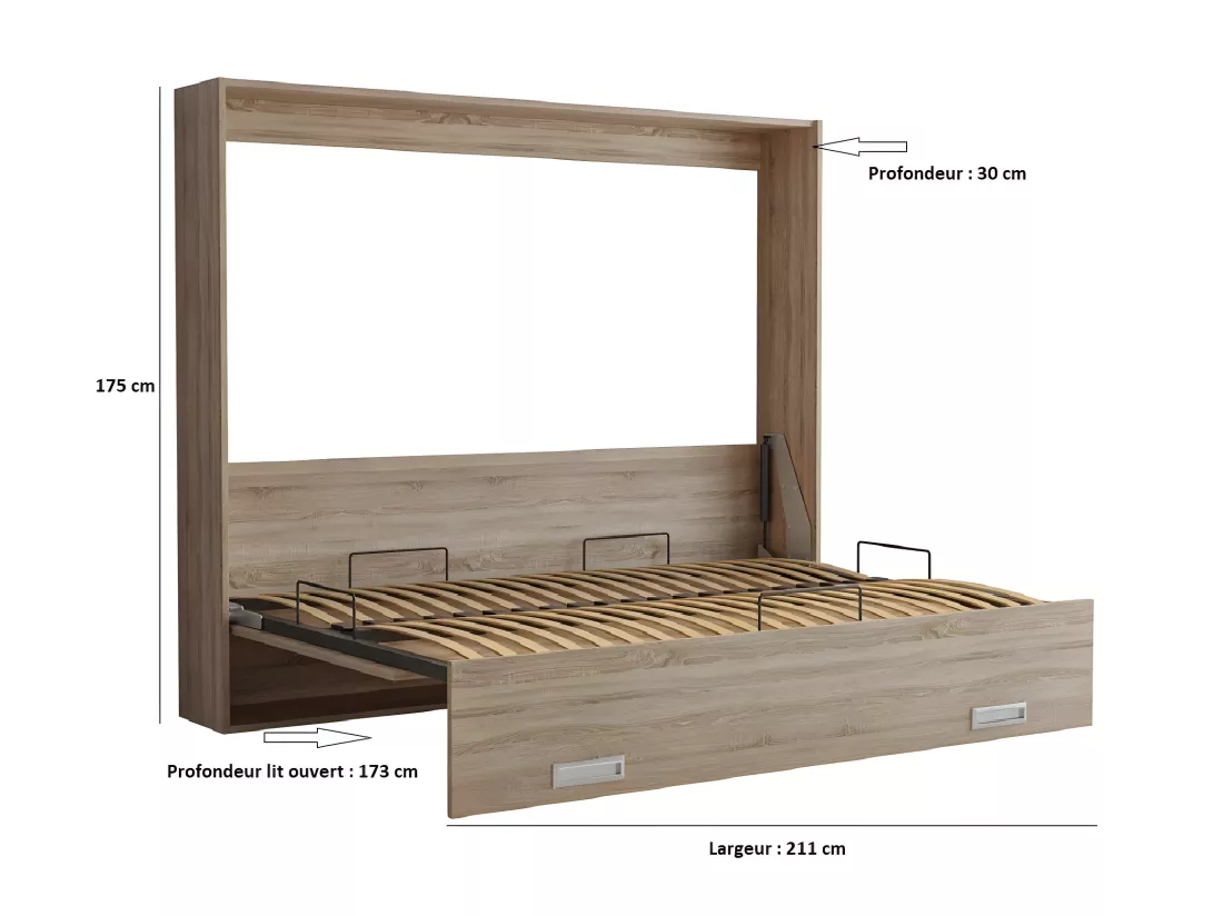 Armoire lit escamotable VERTIGO chêne naturel couchage 160*200 cm