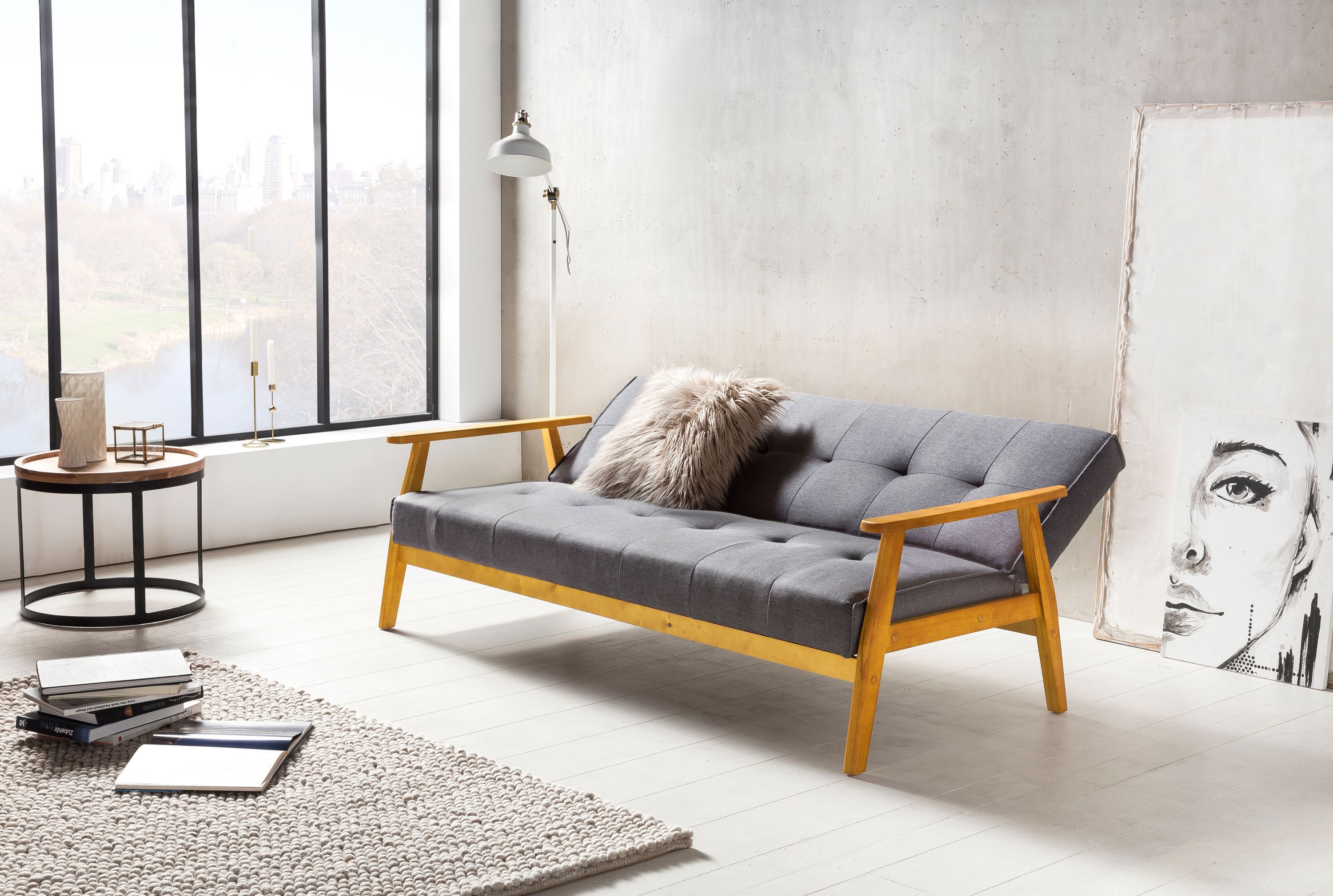 Schlafsofa dunkelgrau Schlafcouch Sofa Couch Schlaffunktion Gästebett Gästesofa
