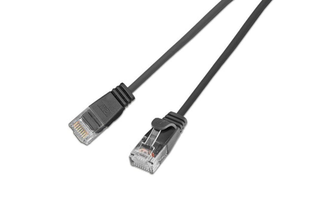 Slimpatchkabel RJ-45 - RJ-45, Cat 6, UTP, 0.15 m, SchwarzLightpatchkabel rund, ungeschirmtes Twisted-Pair-Kabel (U/UTP) mit Klinkenschutz