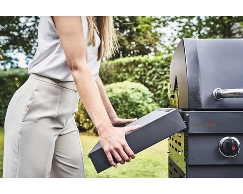 Char-Broil Professional Power Edition gasbarbecue met 2 branders, matzwart, inclusief opbergplank, dekselthermometer, geëmailleerde gietijzeren planchaplaat, vetopvangbak, grillrooster, uitklapbare zijtafel, zijplank, warmhoudrek.