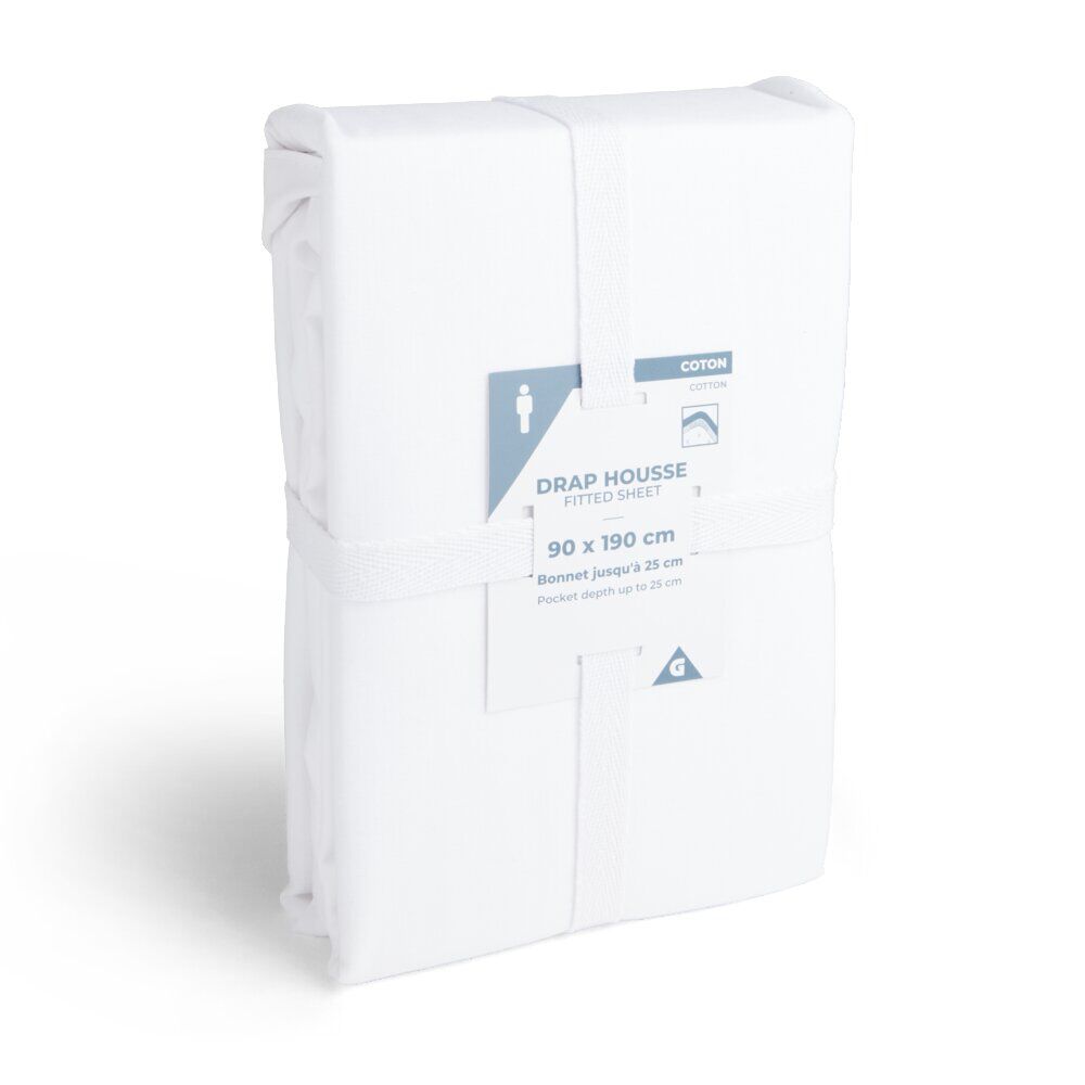 Drap housse 90x190cm 100% coton blanc