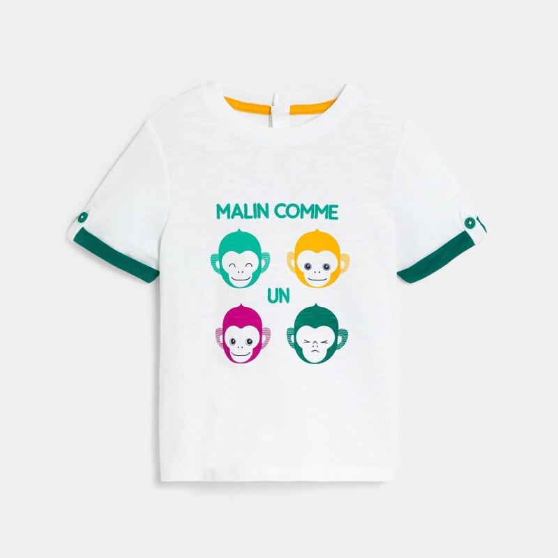 T-shirt singe blanc bébé garçon Vert