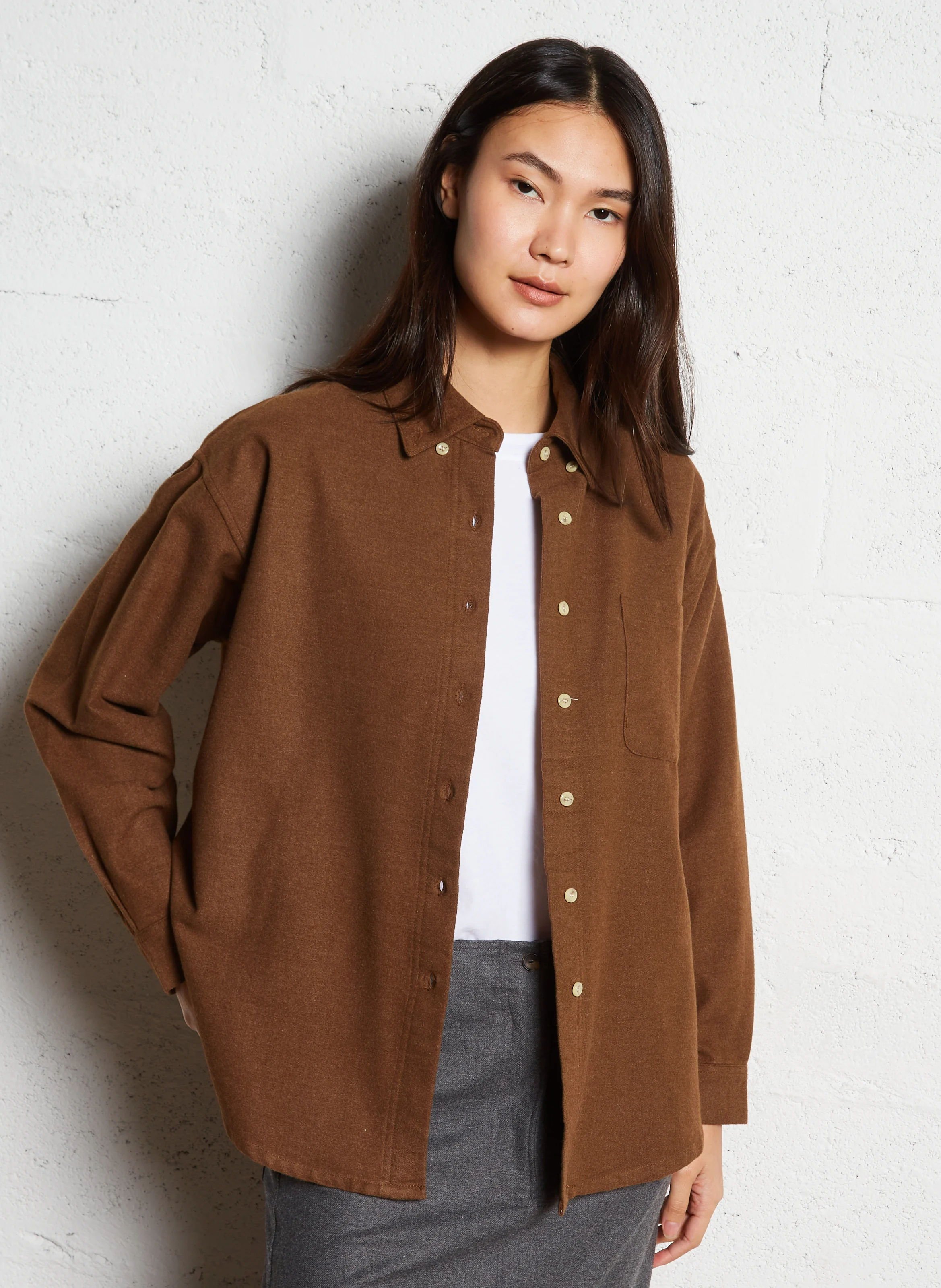 DAKOTA - Chemise oversize col classique en coton mélangé | Marron