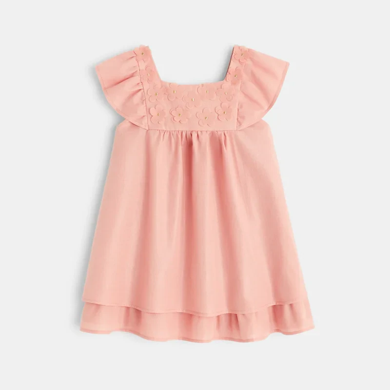 Robe chic plastron fleuri rose bébé fille Rose