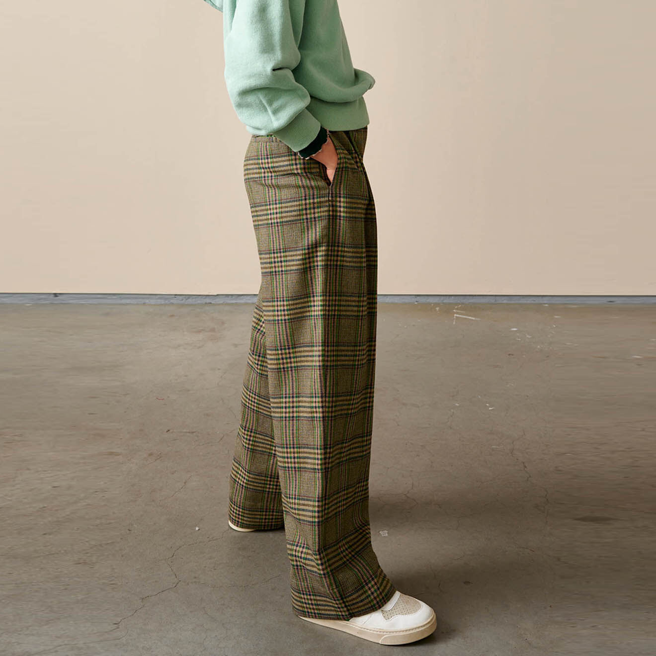 Bellerose Pantalon Pringle large à carreaux vert kaki