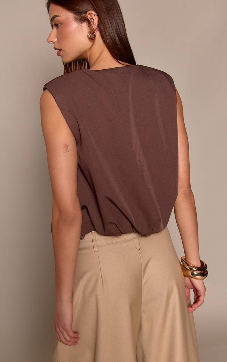 Chocolat Gilet Sans Manches Tissé À Ourlet Bouffant