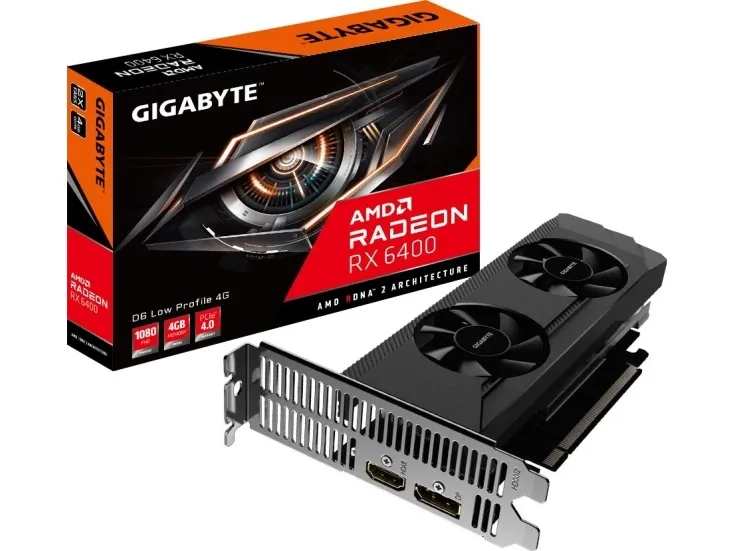 Gigabyte Radeon RX 6400 D6 LOW PROFILE 4G - grafikkort - Radeon RX 6400 - 4 GB GDDR6 - PCIe 4.0 lavprofil - HDMI, DisplayPort