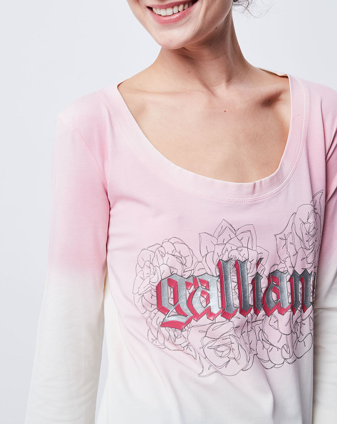 John Galliano T-Shirt imprimé rose/écru