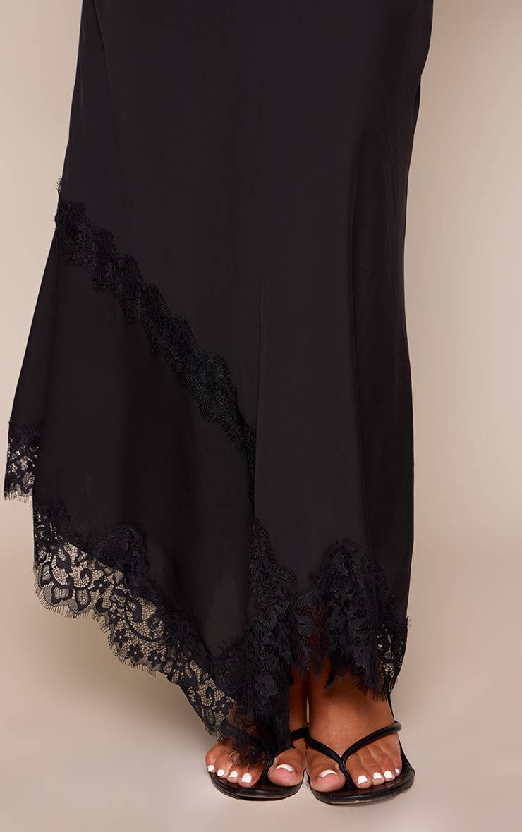 Noir Jupe Midaxi En Mousseline Avec Ourlet En Dentelle
