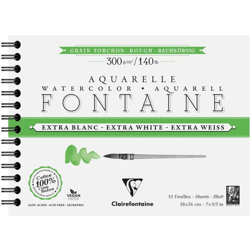 Fontaine Extra Blanc Grain Torchon album spiralé 12F 18x24cm 300g