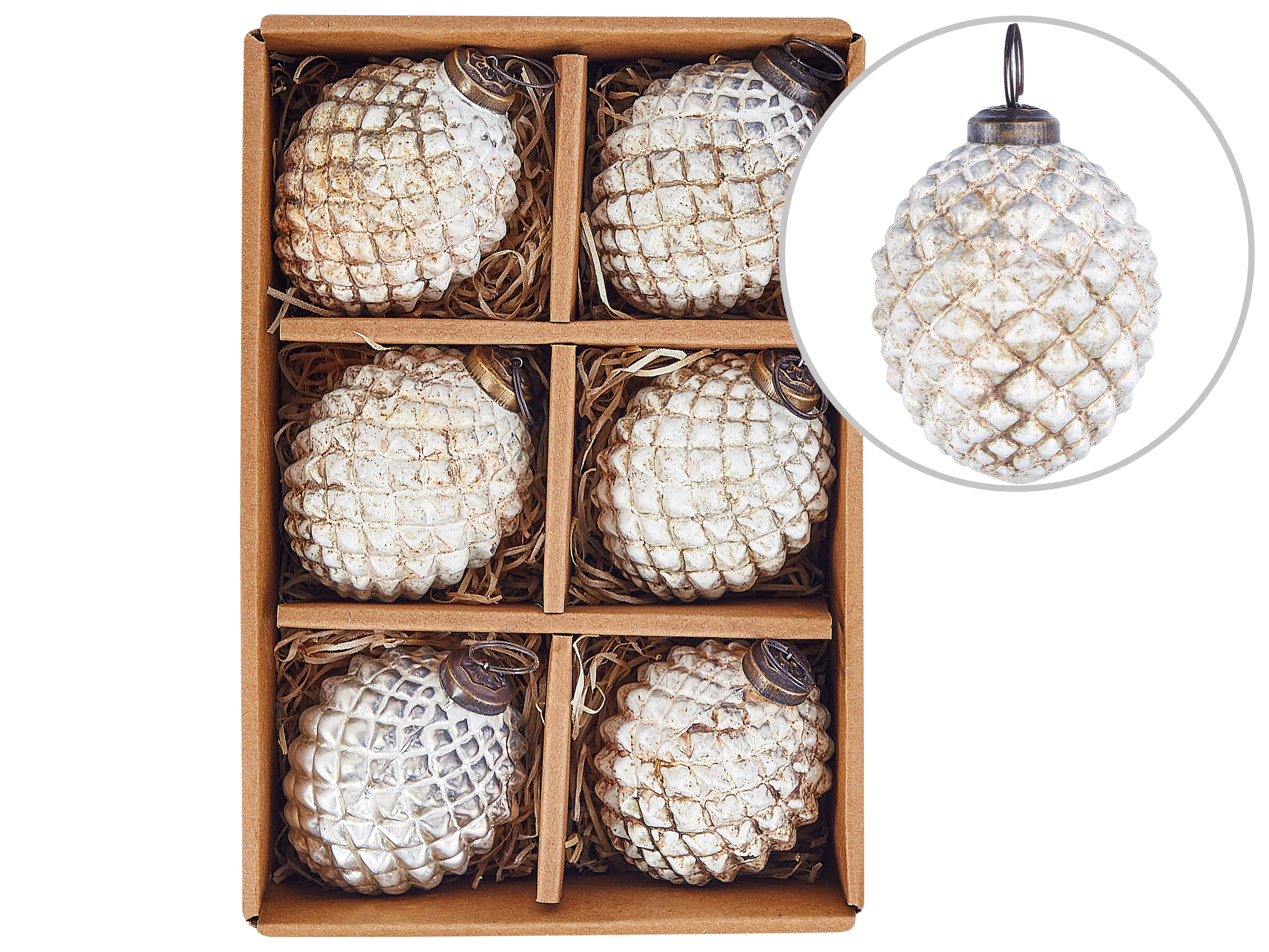 Set van 6 kerstballen LAITON Glas Gebroken wit
