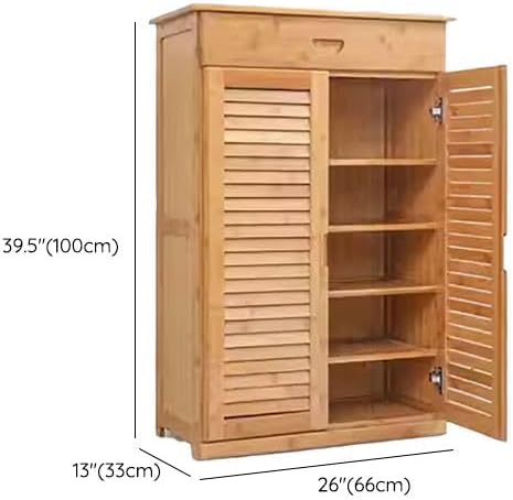 Rustikaler Schuhschrank aus Holz mit verstellbaren Regalen, geschlossener Rückseite, in Naturfarbe, für Schrank, Eingangsbereich, Garage, Schlafzimmer, Einzelschublade A – 66 cm L x 33 cm B x 99,5 cm
