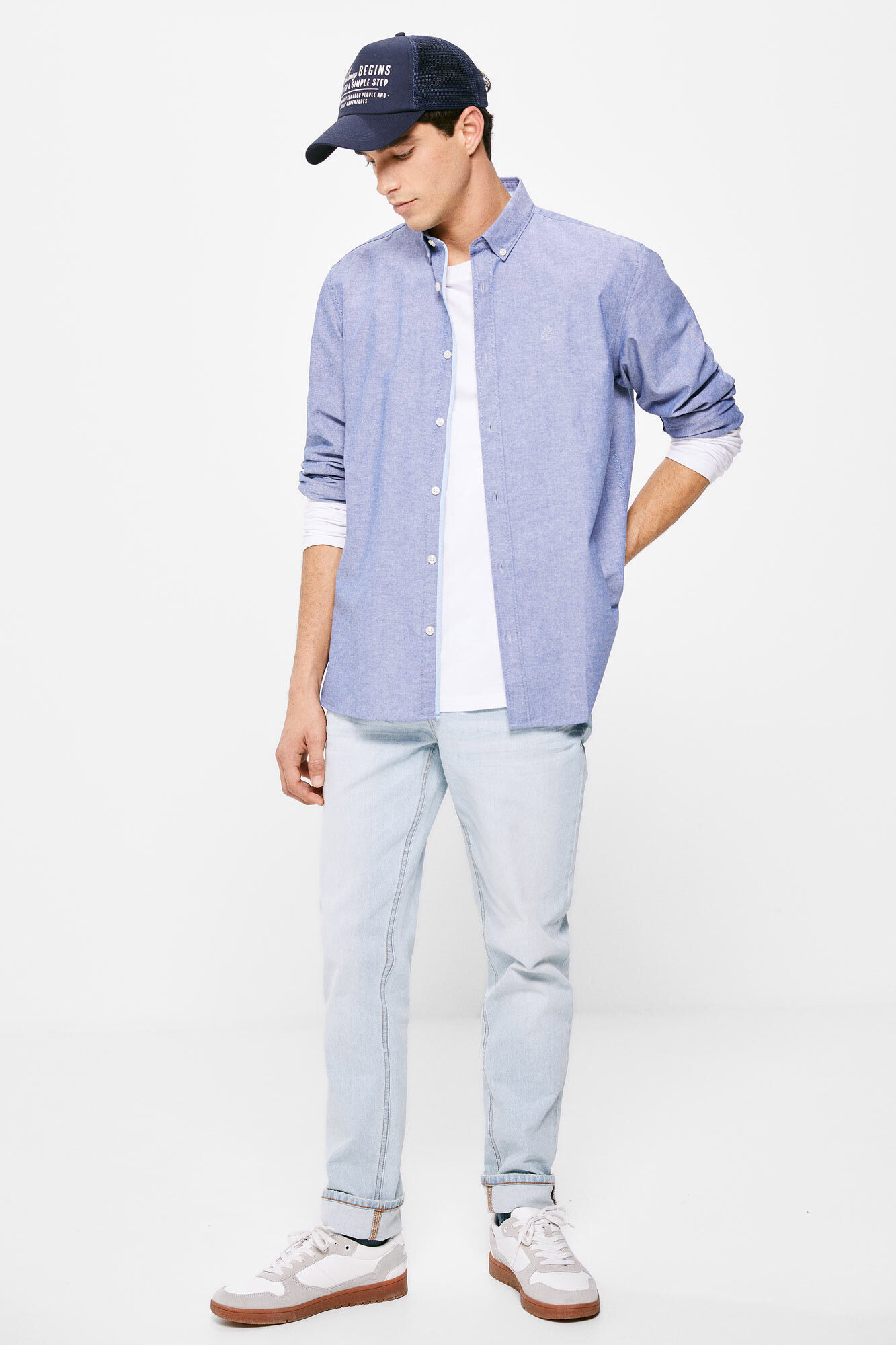 Camisa Color Pinpoint - azul médio