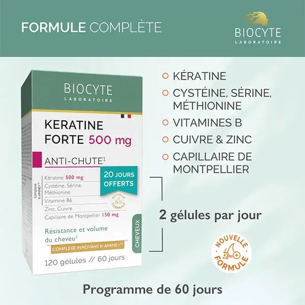 Biocyte Keratin Forte Pack 500mg Antiqueda e Fortalecimento Capilar - 120 Cápsulas