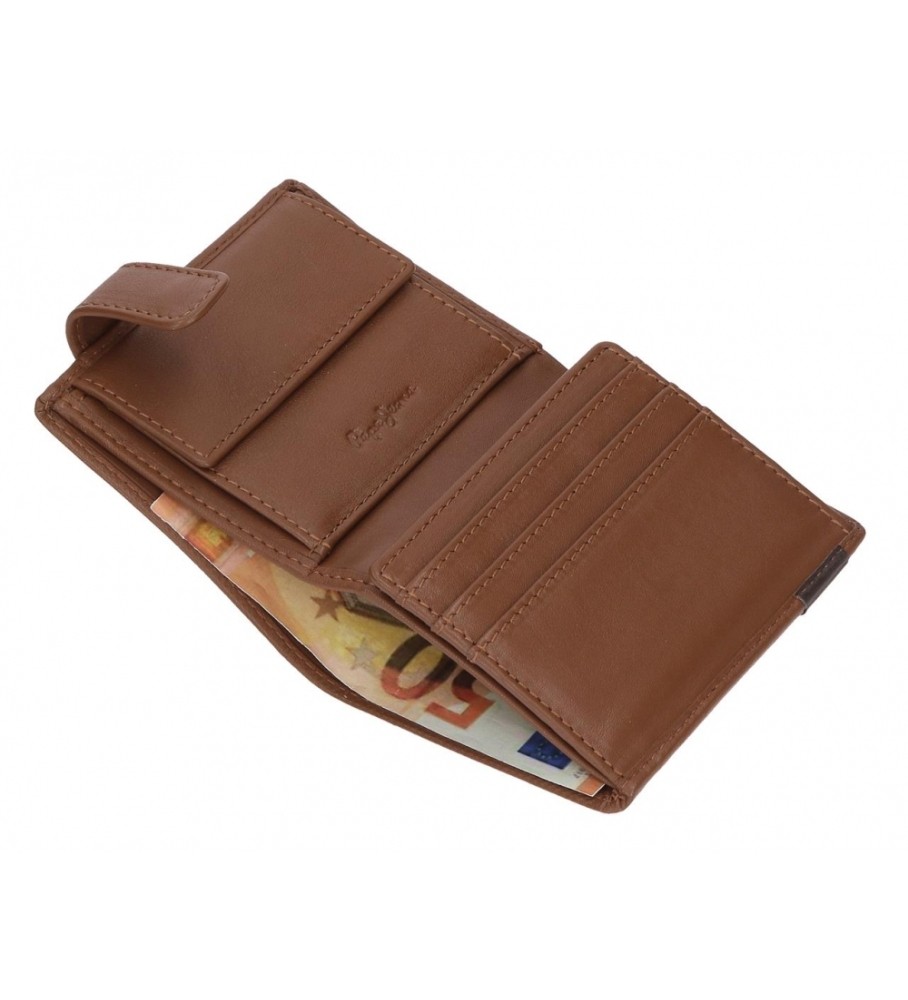 Carteira Pepe Jeans Topper em couro com fecho de clique marrom