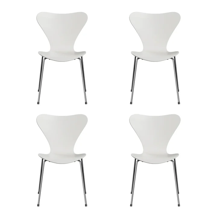 Fritz Hansen - Serie 7 Stuhl, Chrom / Esche weiss lackiert (4er-Set)