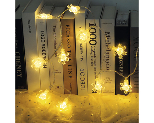 Lafiora Sneeuwvlok Lichtsnoer, 90 cm + 30 cm Aansluitsnoer, Warm Wit Licht, 10 LED's, Inclusief Timer en Dimmer