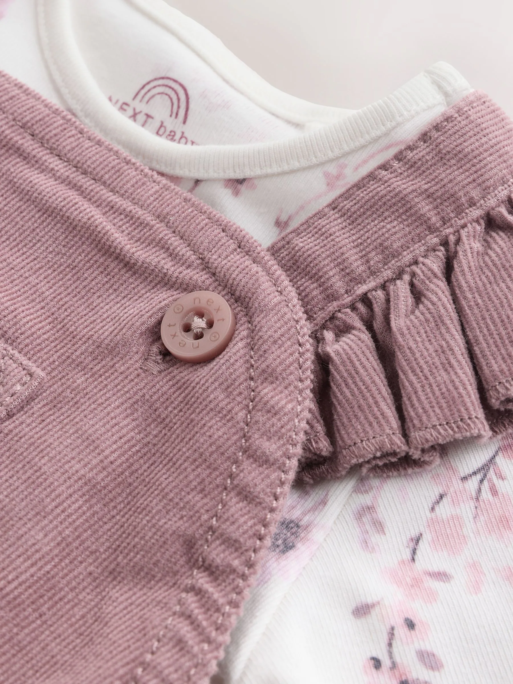 Paars/wit - Corduroy Baby Rompertje en Bodysuit met Lange mouwen en Panty's 3 -delige Set (0mnd -2jr)