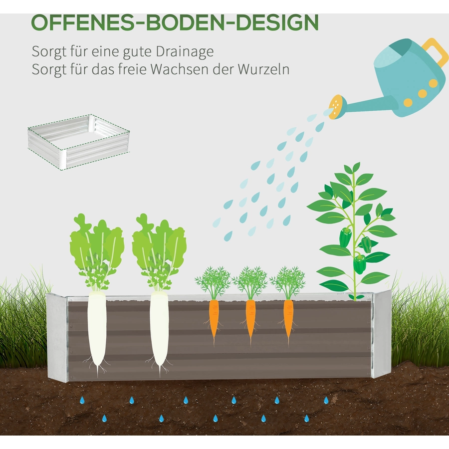 Outsunny Hochbeet aus verzinktem Stahl silber