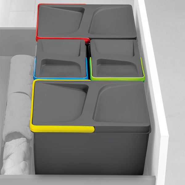 Emuca Balde do Lixo Para Gavetao de Cozinha para Reciclagem, Altura 266, 1x15   2x7, Plástico Gris Antracite, Plástico