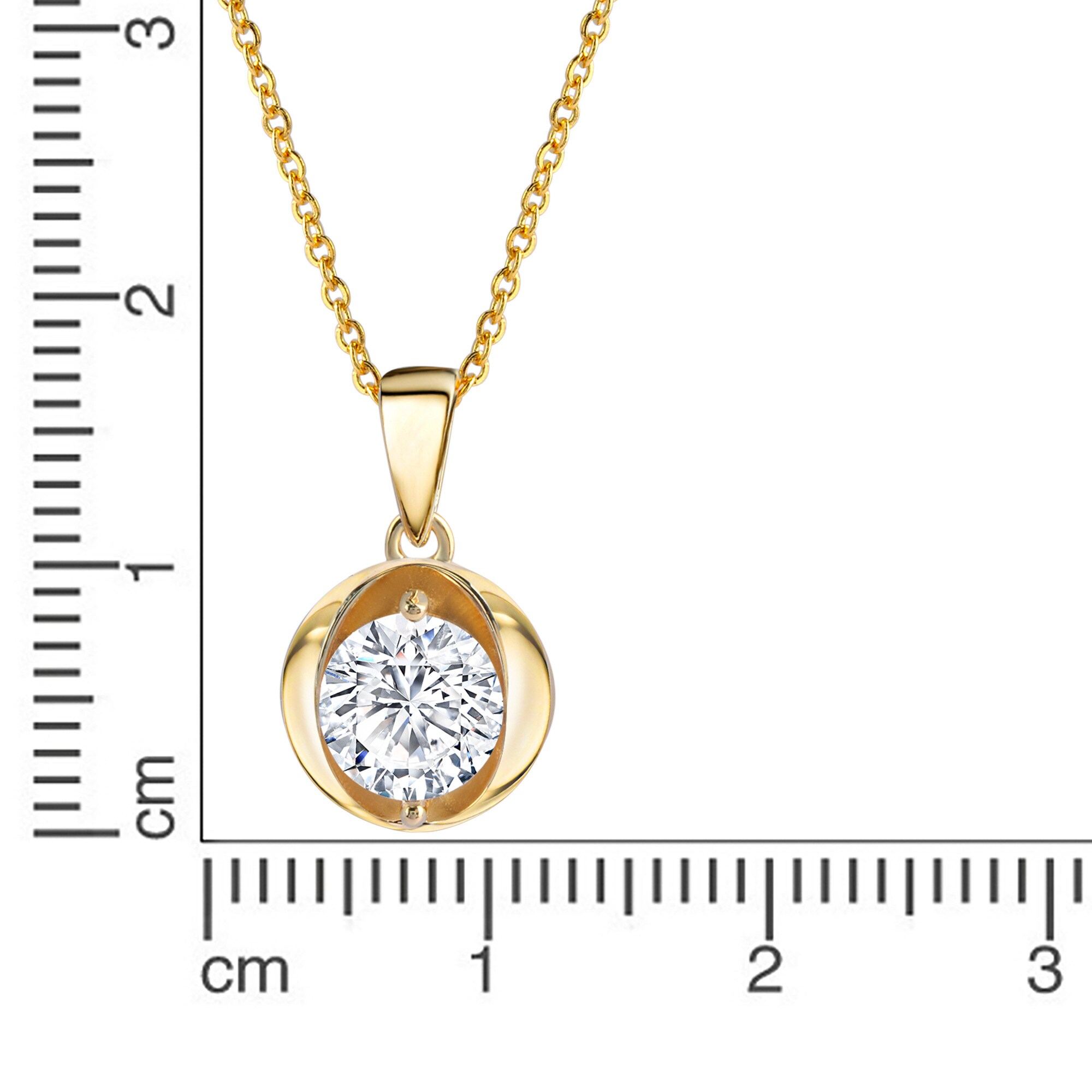 Zeeme Basic Halskette Silber 925 vergoldet 45cm lang mit weißem Zirkonia-Stein