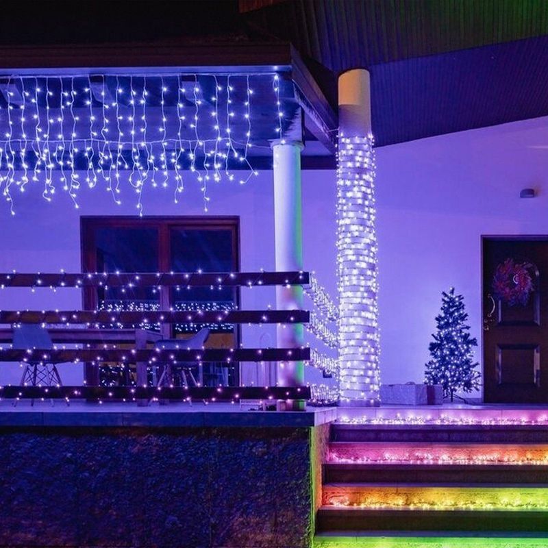 Twinkly icicle Lichtgordijn - Binnen/buiten - RGBW - 190 LED-lichtketting - Decoratie - App-gestuurde - Transparante
