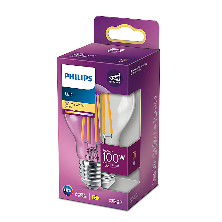 Ampoule LED E27 A60 1521lm 10.5W = 100W IP20 blanc chaud Philips