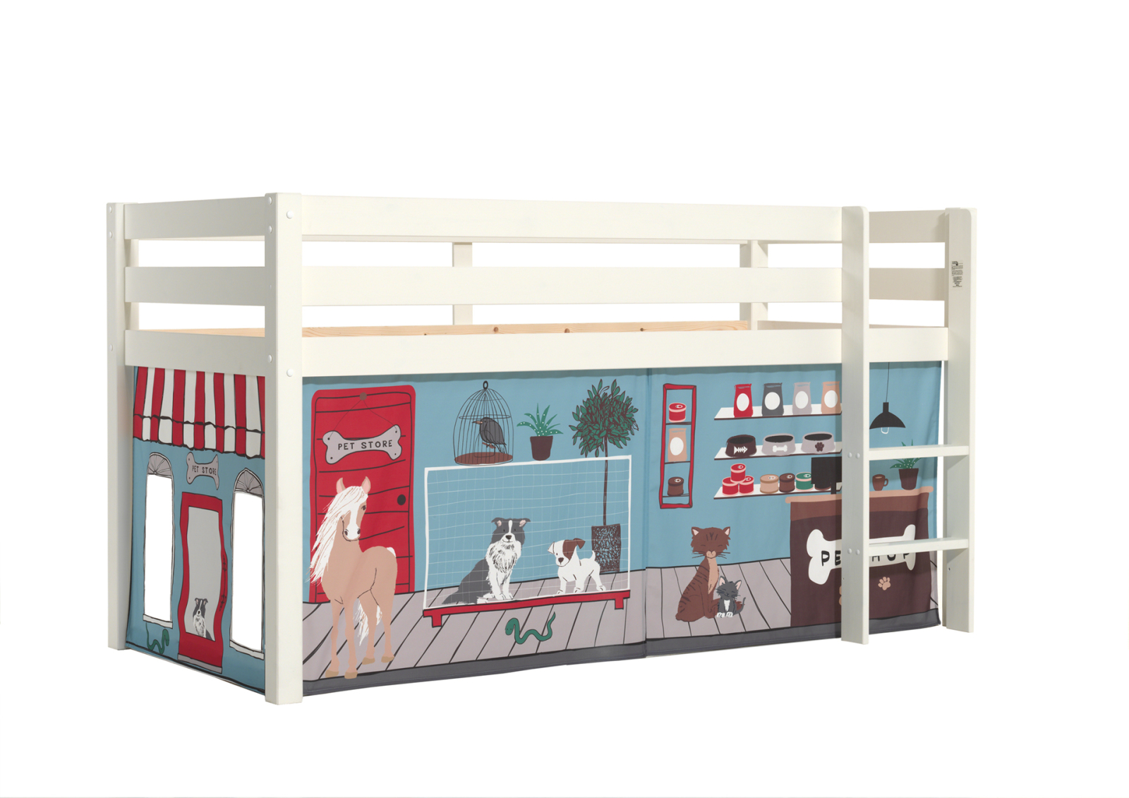 Halbhochbett PINO - PET SHOP - Kiefer weiß Massivholz - 90x200 cm