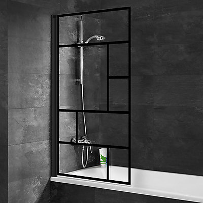 Pare-baignoire 80 x 140 cm, Schulte, paroi de baignoire 1 volet pivotant, style verrière atelier, verre de sécurité anticalcaire