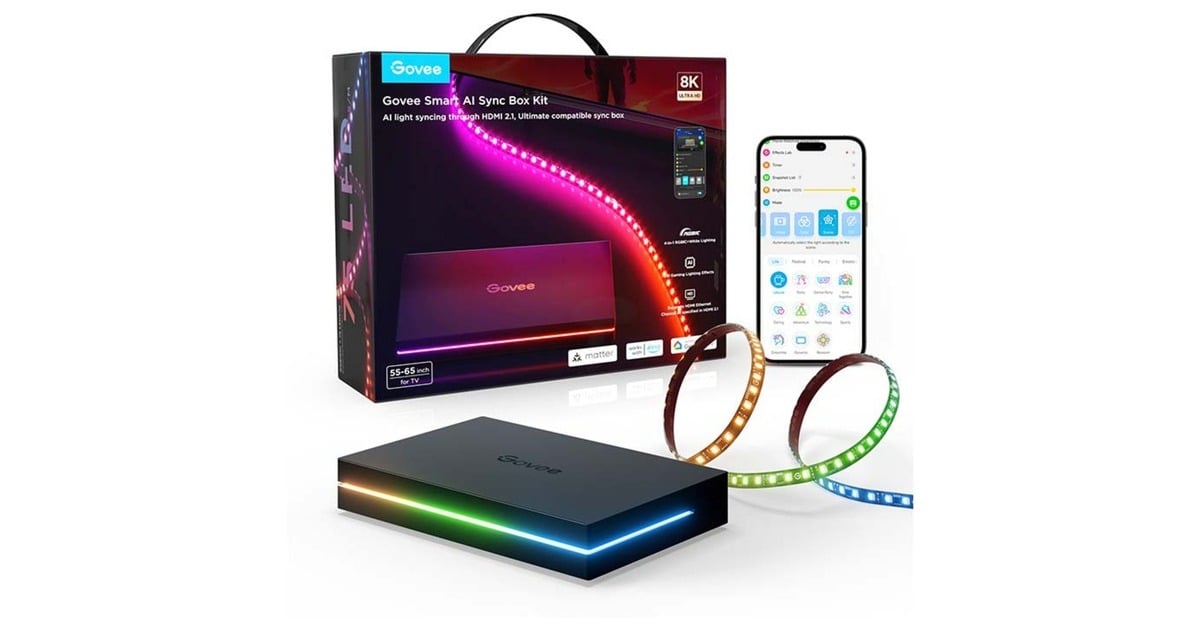 GoveeSmart AI Sync Box Kit verlichting  (Zwart, Wifi, Bluetooth, voor 55 - 65 inch tv's)