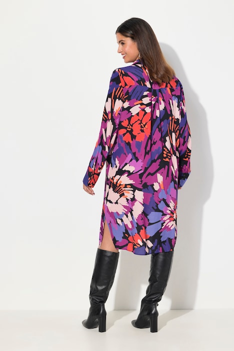 Minikleid, Pinselstriche, V-Ausschnitt, Langarm