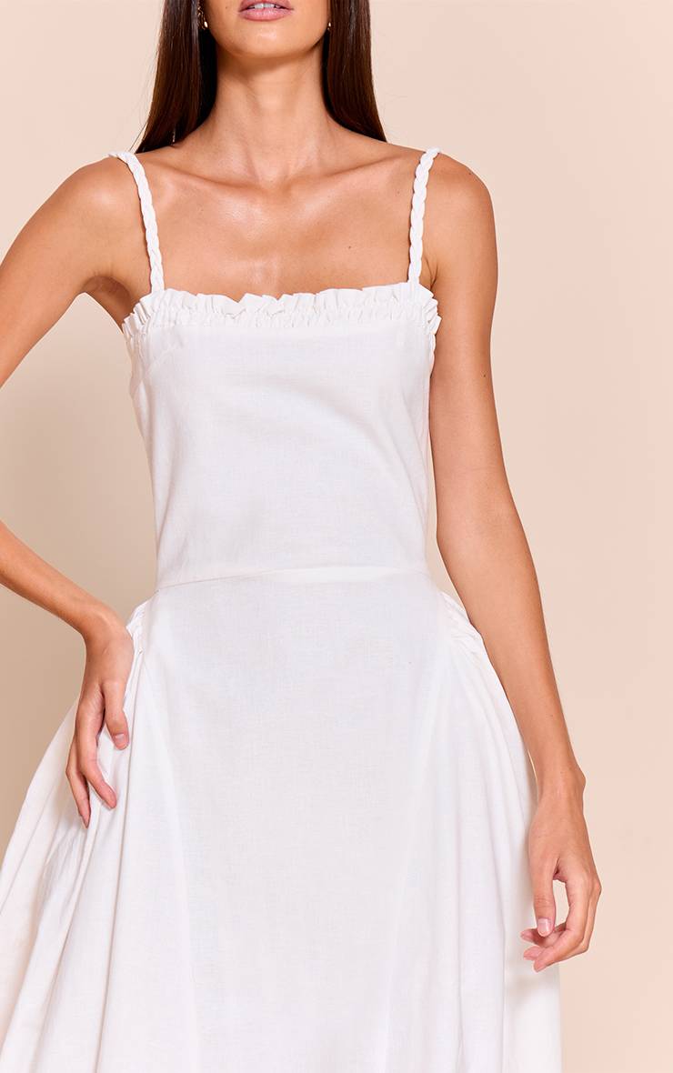Blanc Robe Midaxi Blanche À Taille Tressée En V