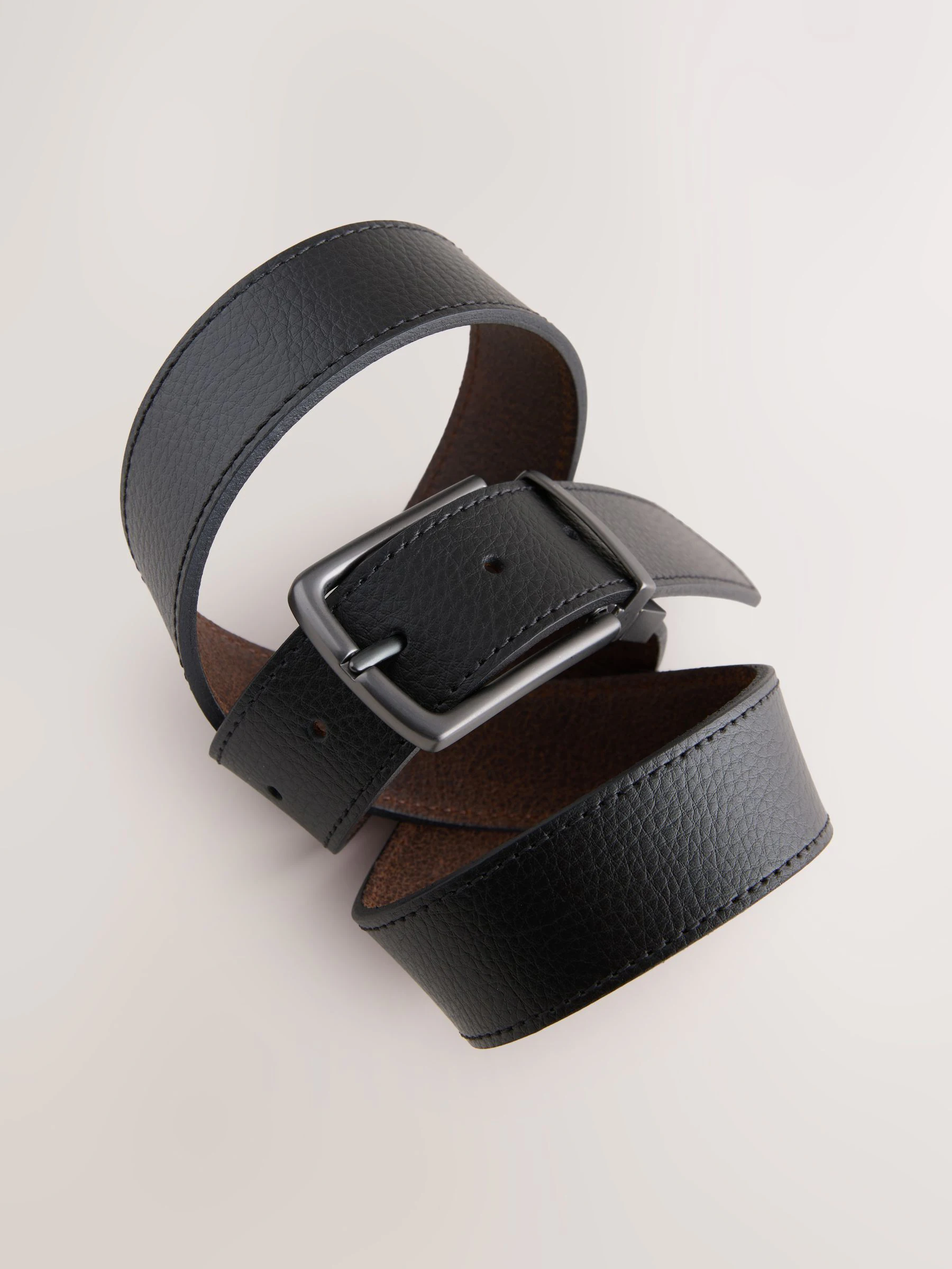 Zwart/bruin - Reversible Grainy Leather Belt