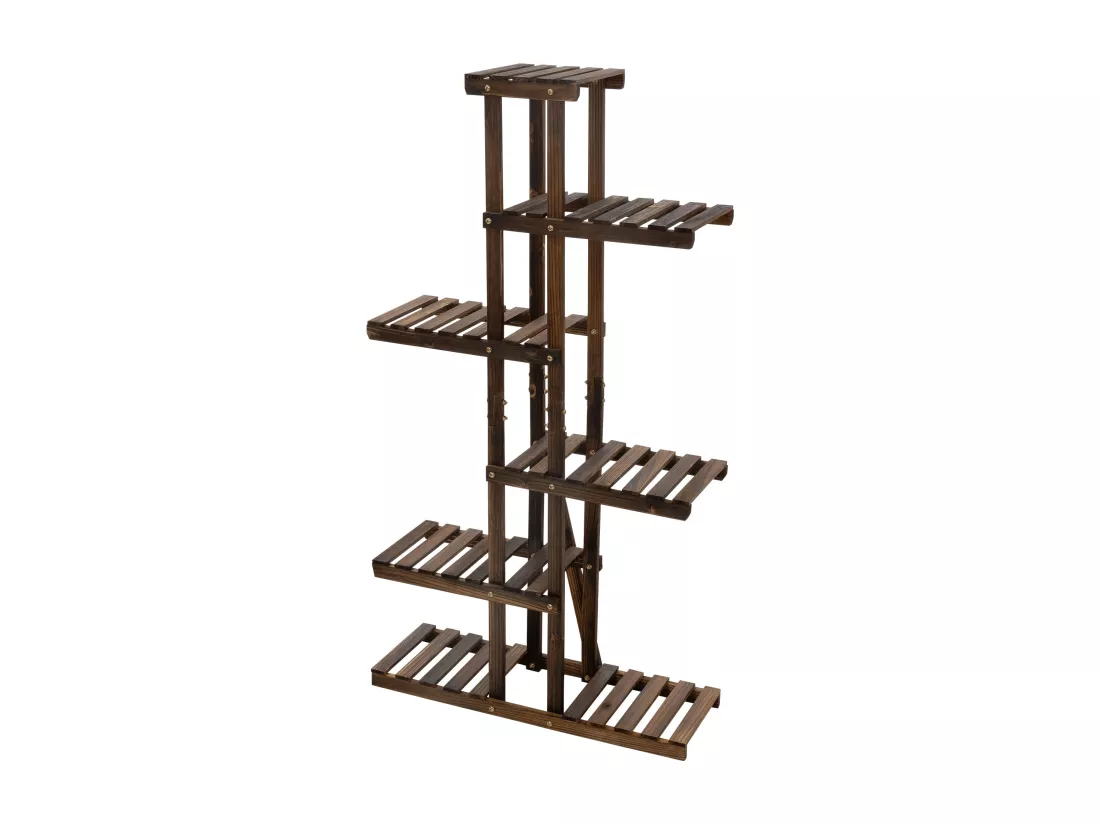 Étagère à fleurs bois marron carbonisé rangement 6 niveaux support de pot salon