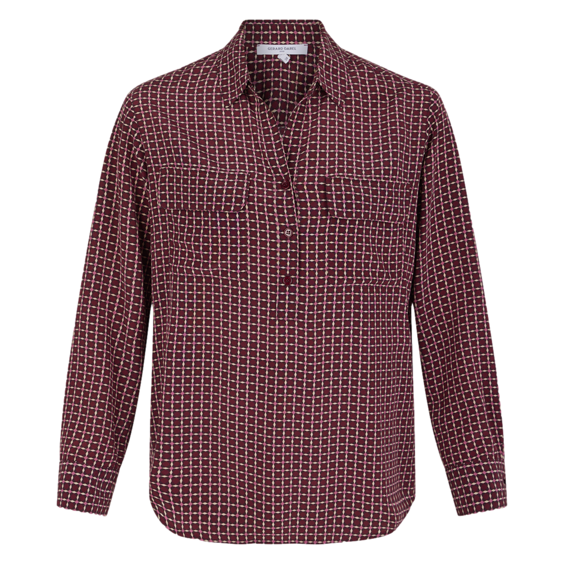 BERNADETTE - Blouse droite col classique en soie imprimée | Rouge