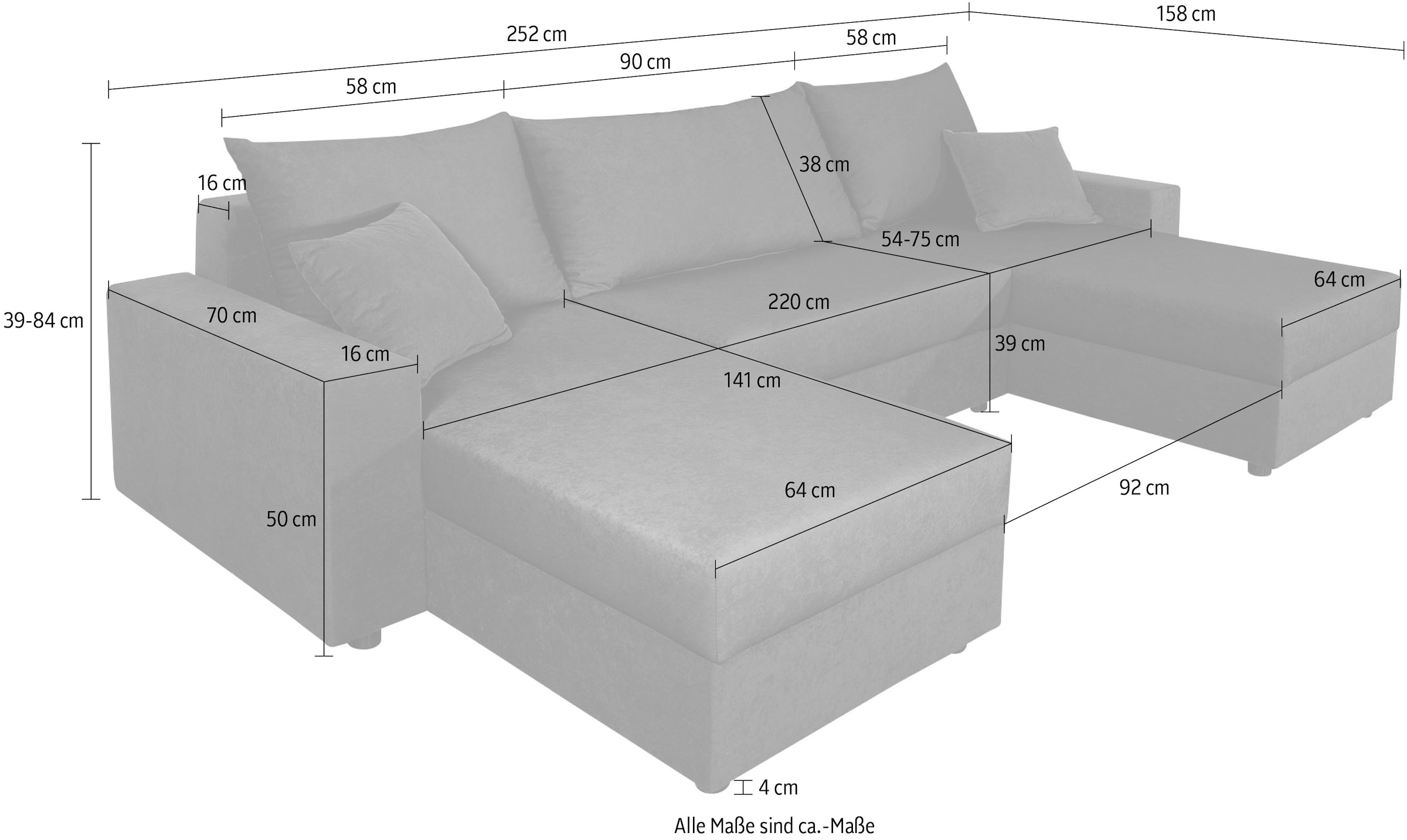 COLLECTION AB Wohnlandschaft »Pico U-Form« Wohnlandschaft,2 X Ottomane,Polyätherschaum Polsterung