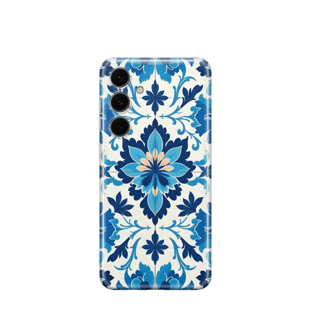 Samsung Galaxy S24 FE Gummi Hülle Majolika-Blumenpracht - Blau